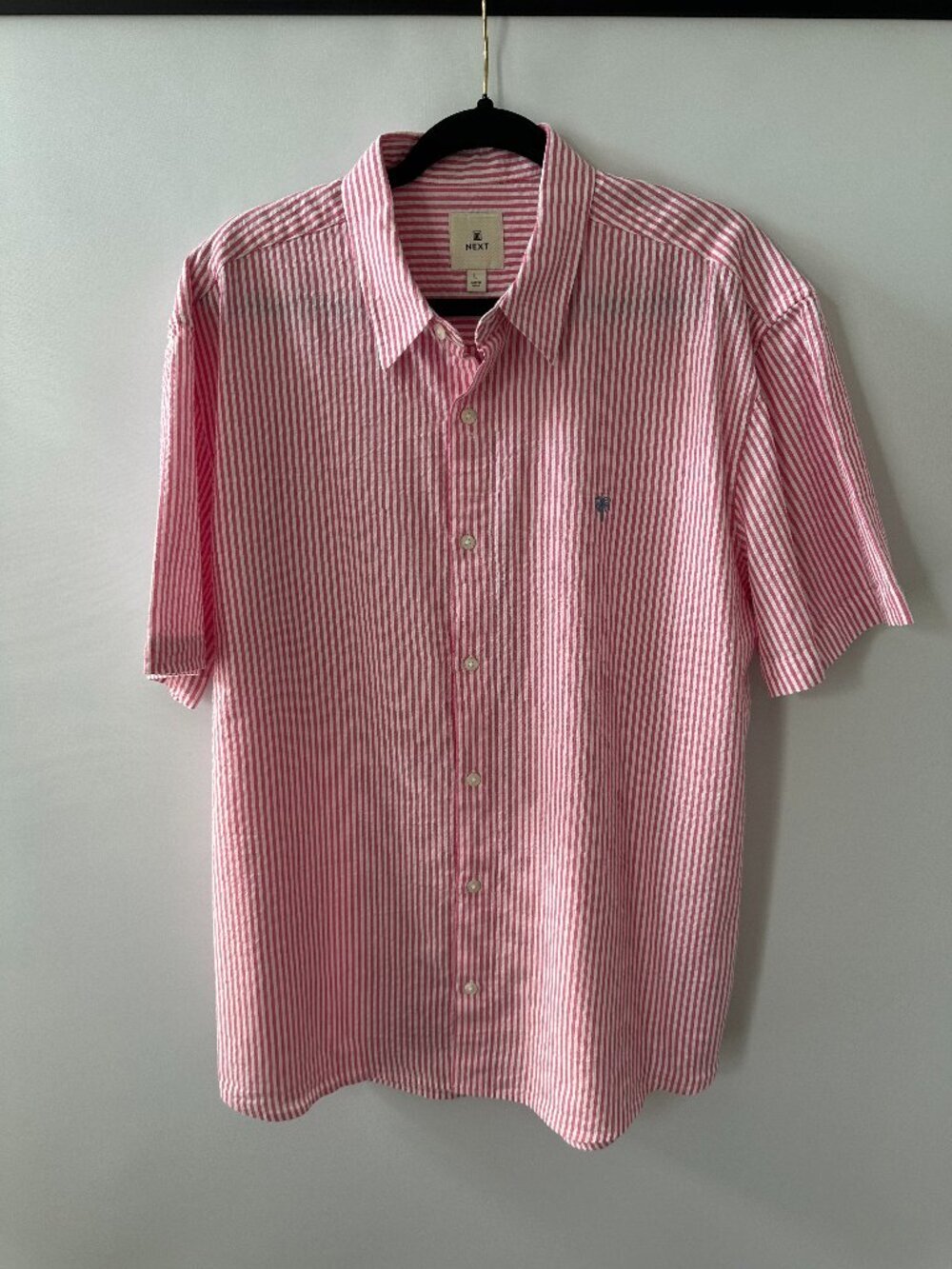 Next Pink & White Stripe Men's Large Short Sleeve Shirt 100% Cotton